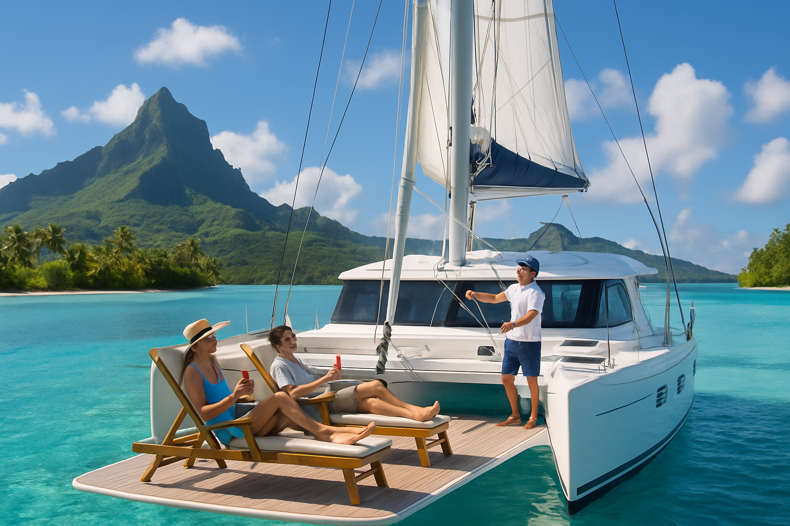 embarquez pour une croisière de luxe en catamaran privatisé au cœur de la polynésie. profitez d’un séjour inoubliable entre lagons turquoise, paysages de rêve et services haut de gamme à bord.